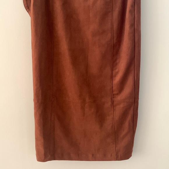 Anthropologie Lauren Faux Suede Wrap Tie Midi Skirt Brown Fall Thanksgiving - Picture 8 of 11